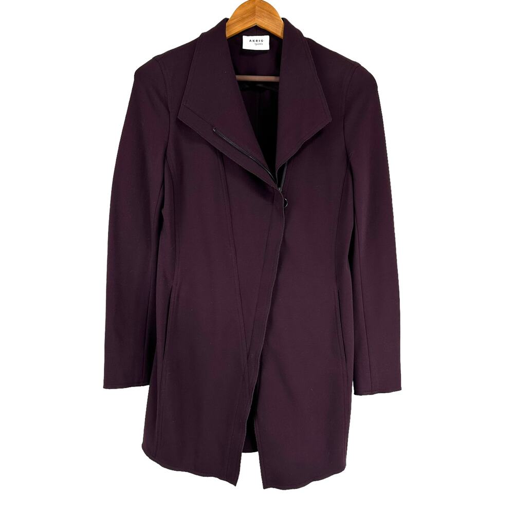 Akris Punto Waterfall Asymmetric Full Zip Purple Jacket Size 6 EUC Longline Coat